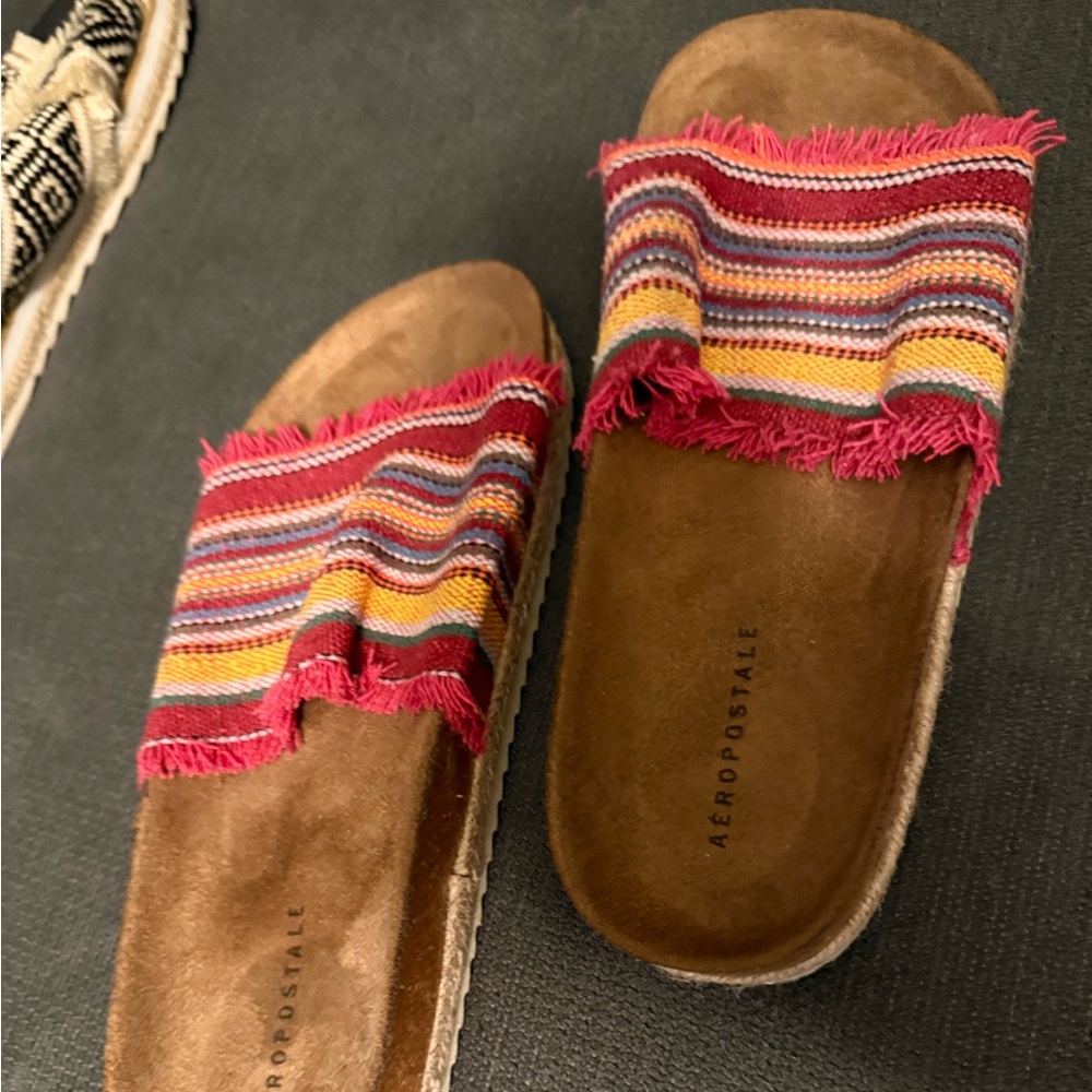 Aeropostale Red and Yellow Sandals Vibrant Stripes